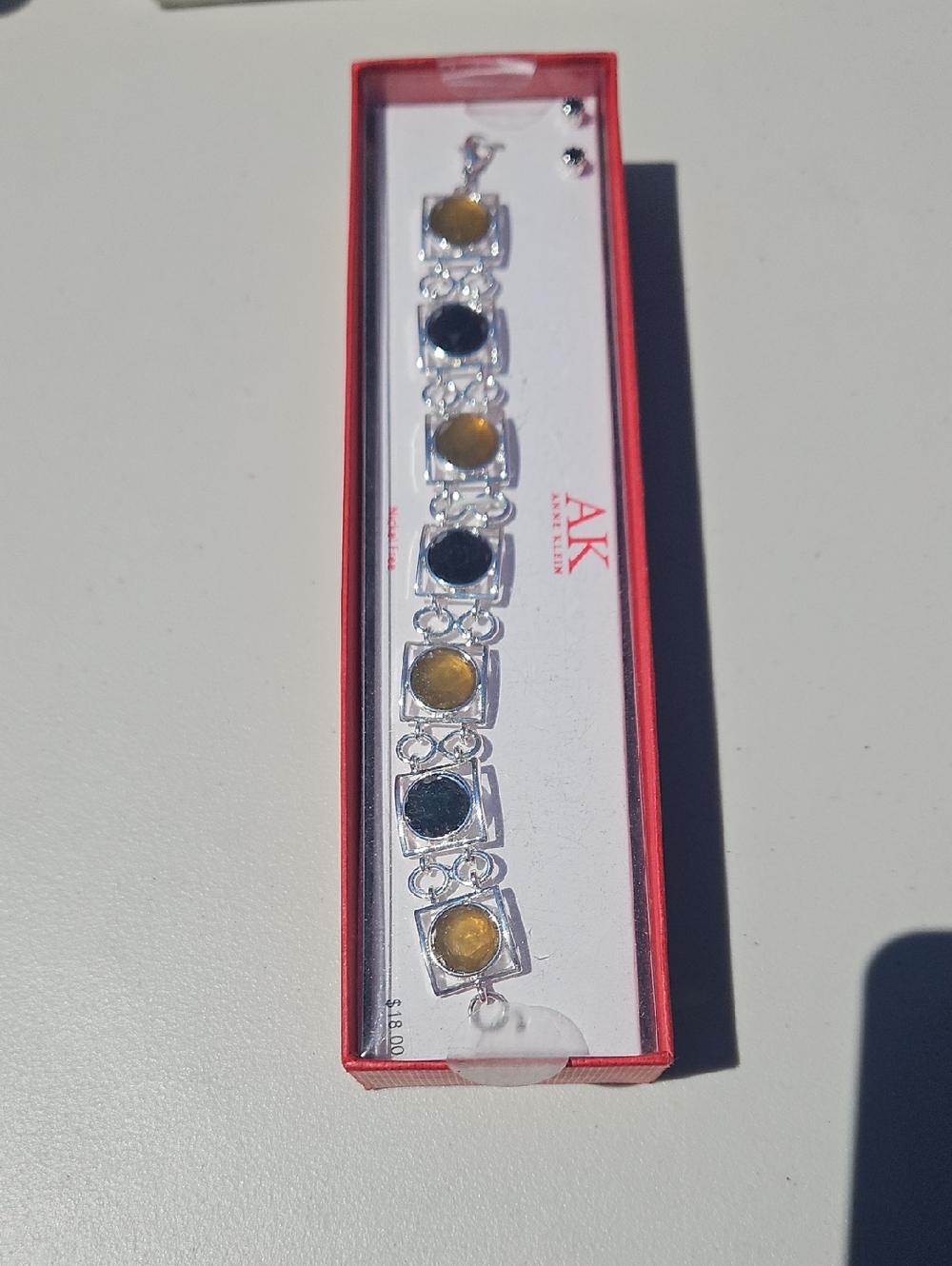 Alternating Black and Yellow Stone Silver Bracelet